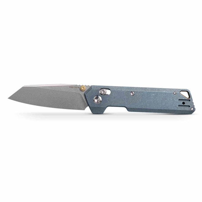 Vosteed Parallel Folding Knife Blue Titanium Handle S35VN Plain Stonewash Blade A3504