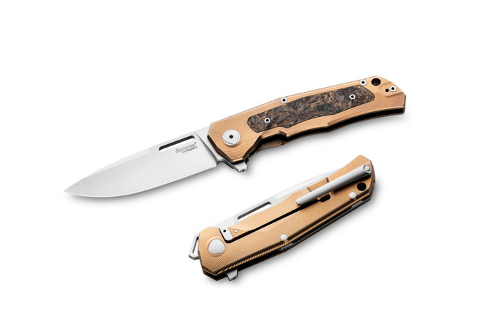Lion Steel Q4ttro Folding Knife Bronze Titanium/Fat Carbon Handle Magnacut Plain Edge Satin Finish Q4 BR
