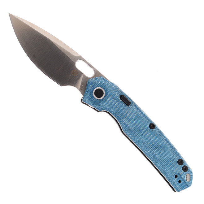 Vosteed Psyop Folding Knife Blue Micarta Handle Elmax Drop Point Plain Edge Satin Finish A2214 Vosteed Psyop Folding Knife Blue Micarta Handle Elmax Drop Point Plain Edge Satin Finish A2214