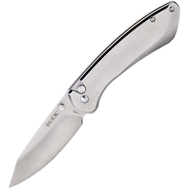 Buck Sovereign Button Lock Folding Knife Satin Stainless Handle Plain Edge Satin Finish BU744SSS