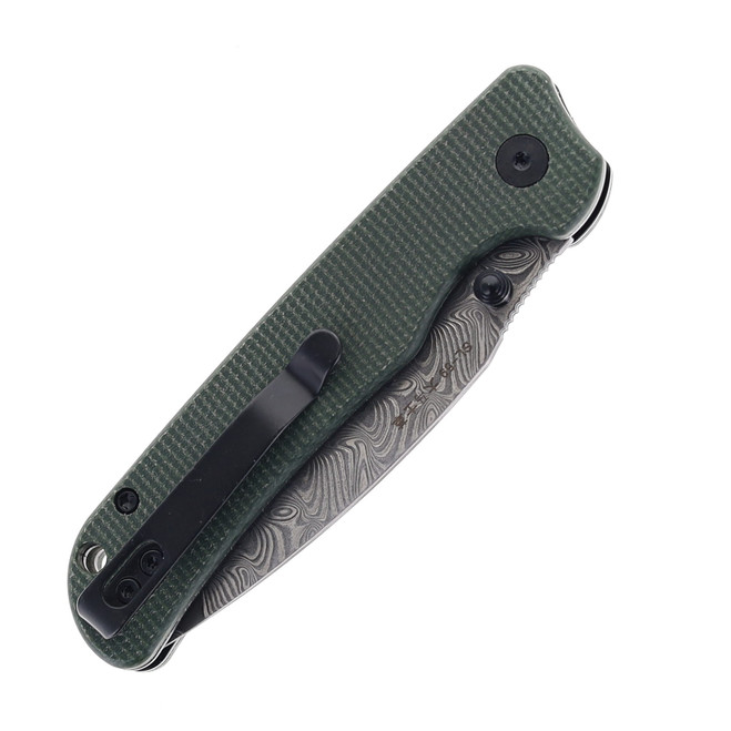 SIxLeaf SL-59 Folding Knife Green Micarta Handle Damascus Plain Edge
