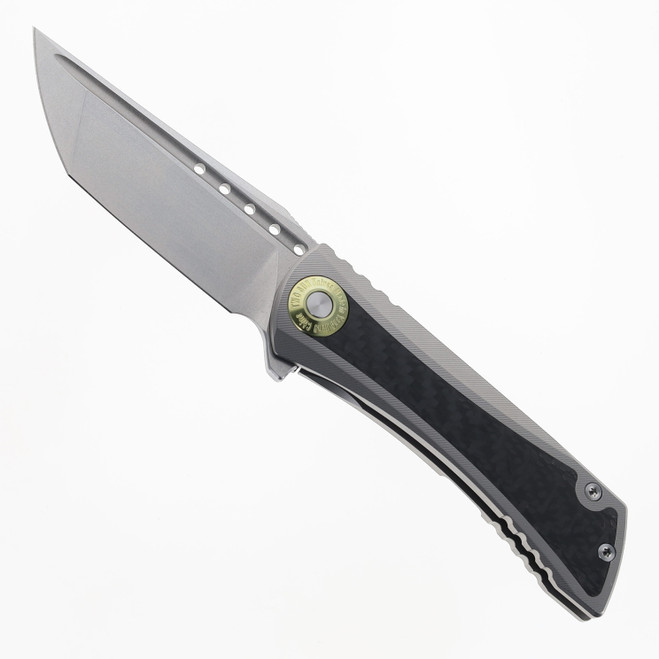TwoSun Folding Knife Titanium/Carbon Fiber Handle 14C28N Plain Edge Stonewash Finish TS486-14C28N-CF-SW