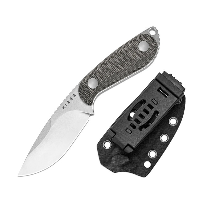 Kizer Buddy Fixed Blade Knife Black Micarta Handle 14C28N Drop Point Plain Edge 1081A8
