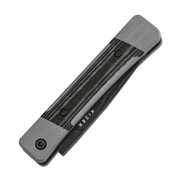 Kizer Little Grand Folding Knife Grey G10/Micarta Handle Nitro-V Drop Point Plain Black Blade V2670A2