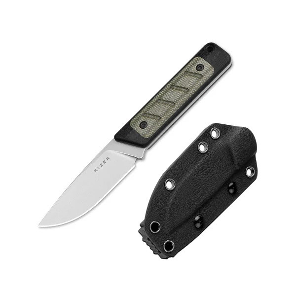 Kizer Smolt Fixed Blade Knife Black G10/Micarta Handle 14C28N