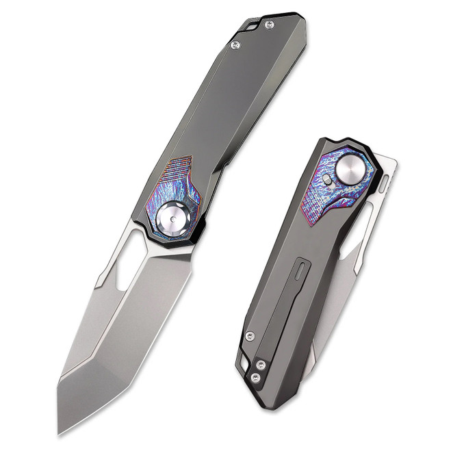 Remette RT-Peregrine Falcon Folding Knife Gray Titanium/Inlay Handle M390 Reverse Tanto Plain Edge RTT1-TGX