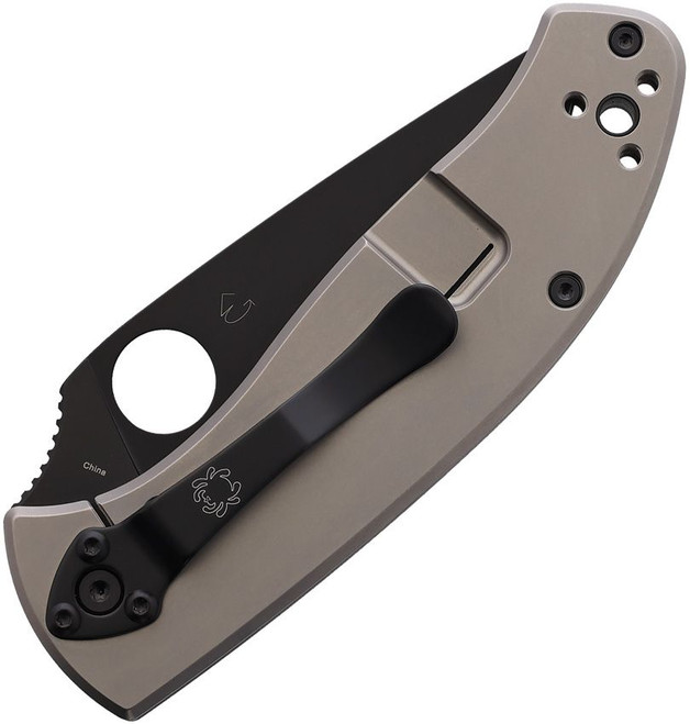 Spyderco Tenacious RIL Folding Knife Gray Titanium Handle 8Cr13MoV Plain Black Blade C122TIBKP
