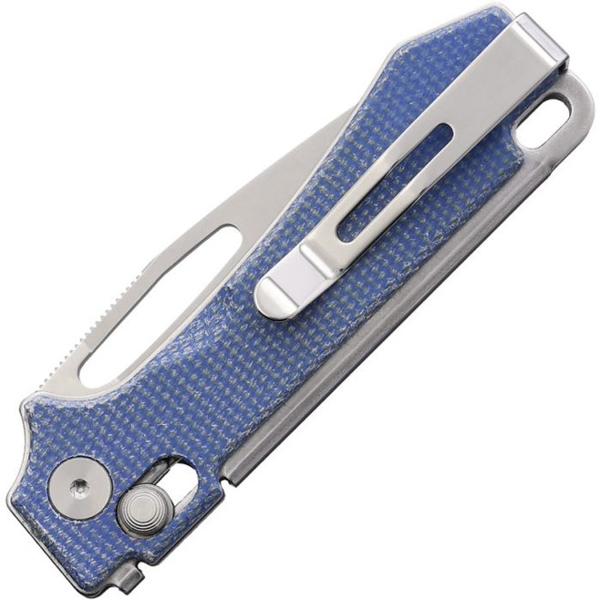 Real Steel Vis Crossbar Lock Folding Knife Denim Canvas Micarta Handle 12C27 Plain Edge Satin Finish RS8051DM