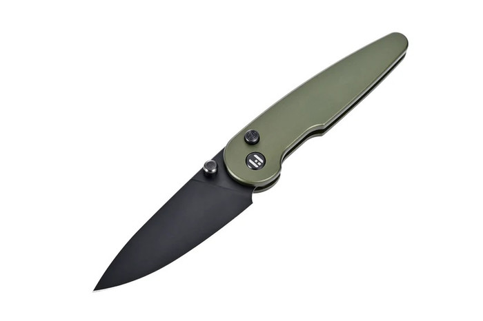 Hightron Birdidi Folding Knife Green Aluminum Handle D2 Plain Black Blade HK06GRN