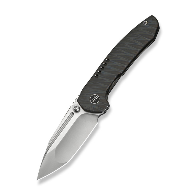 WE Micro Trogon Folding Knife Tiger Stripe Flame Titanium Handle M390 Plain Edge Satin Finish WE24043-3