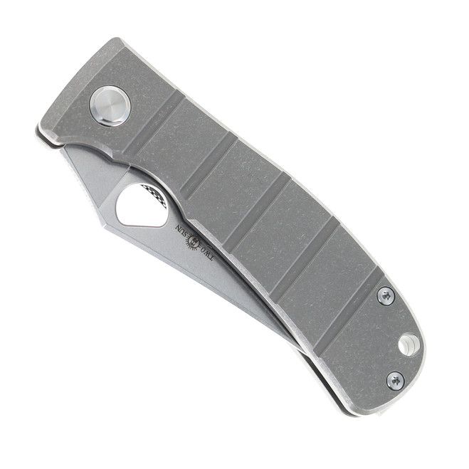 TwoSun Folding Knife Stonewash Titanium Handle 14C28N Plain Edge
