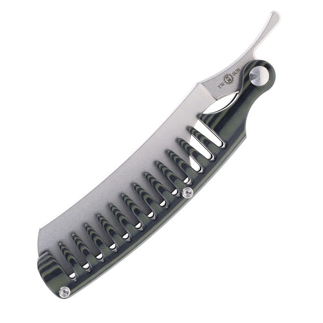 TwoSun Razor Fixed Blade Shaving Knife Black G10 Comb Handle Plain