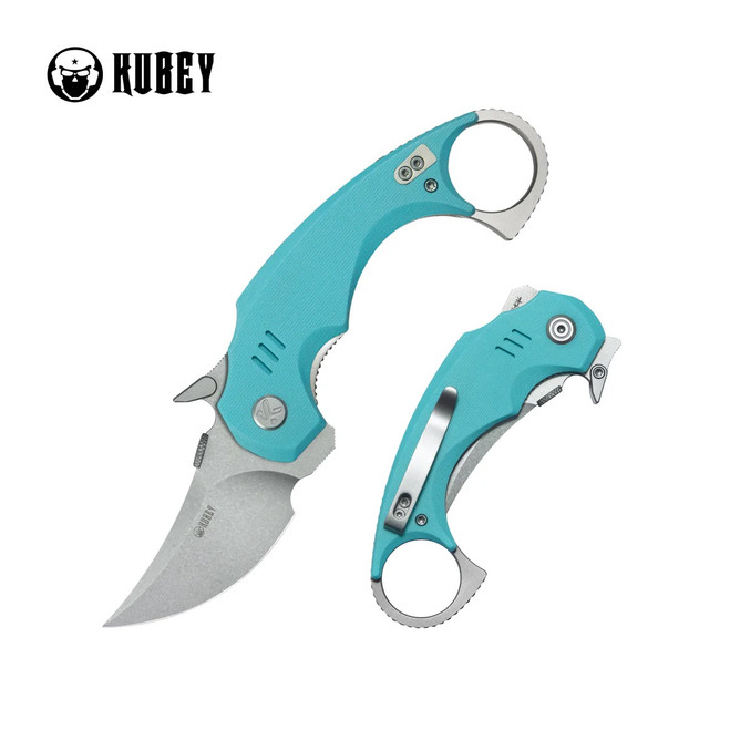 Kubey Jaw Pikal Folding Knife Tiffany Blue G10 Handle 14C28N Plain