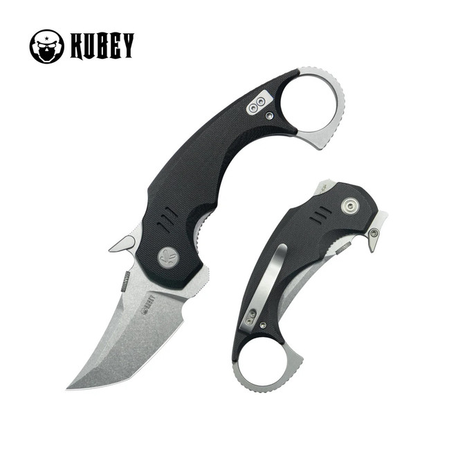 Kubey Jaw Folding Knife Black G10 Handle 14C28N Plain Edge Sandblast Finish KU439A