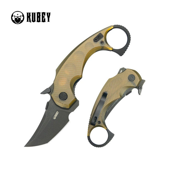 いの！ Kubey Jaw Folding Knife Ultem Handle 14C28N Plain Edge Blackwash