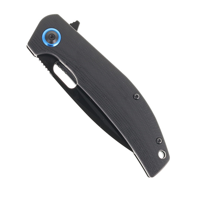 SixLeaf Folding Knife Black G10 Handle D2 Plain Black Blade SL-71