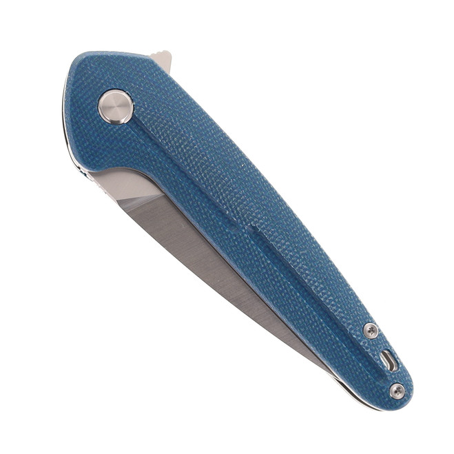 TwoSun Folding Knife Blue Micarta Handle D2 Spear Point Plain Edge