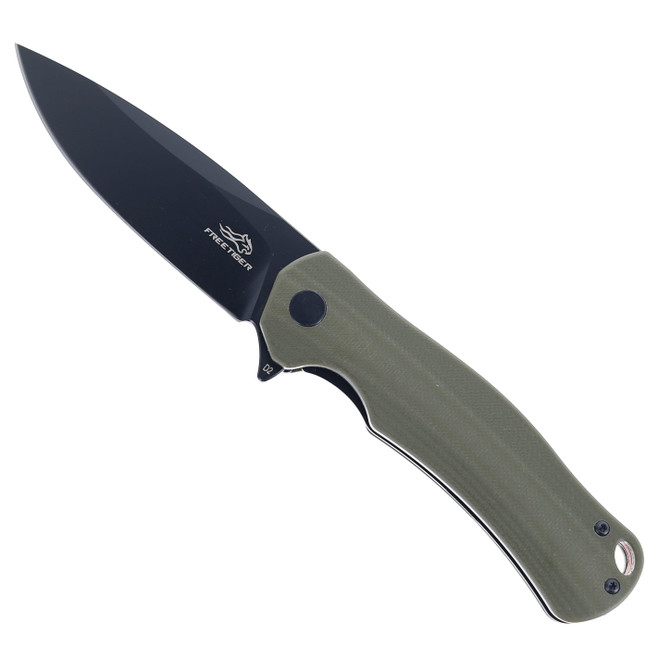 FreeTiger Folding Knife Green G10 Handle D2 Plain Black Blade FT71-GRB