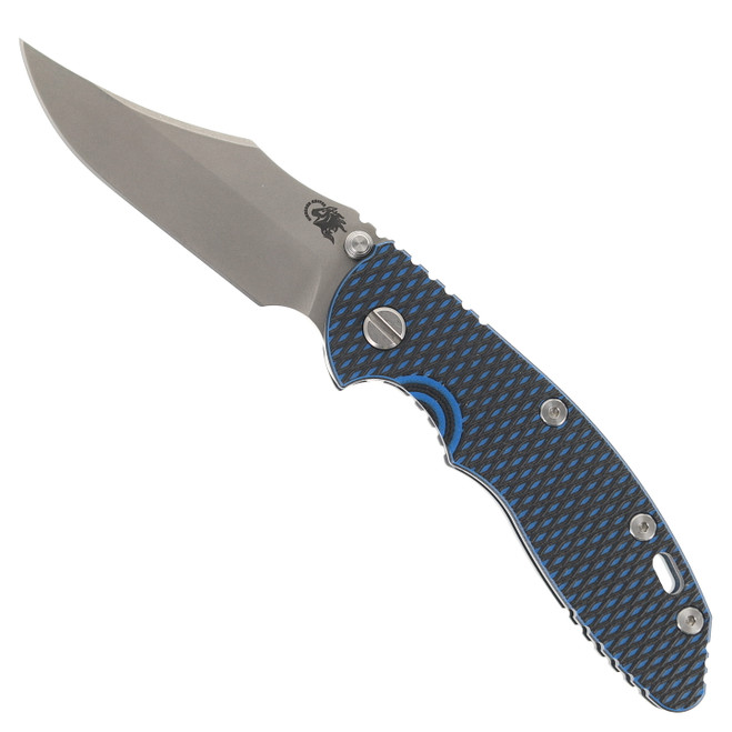 Hinderer XM-18 3.5  Bowie (Non Flipper) Folding Knife Black/Blue G10 Handle S45VN Battle Blue Titanium