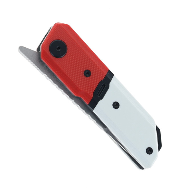 Maxace Capsule Pocket Knife Red & White G10 Handle Front Flipper