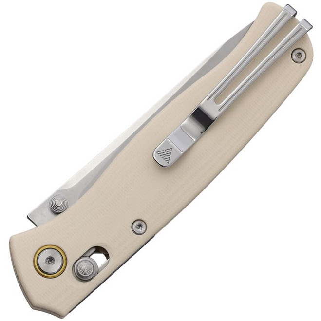 SRM Folding Knife Off White G10 Handle 10Cr15CoMoV Plain Edge Stonewash Finish SRM255LGT