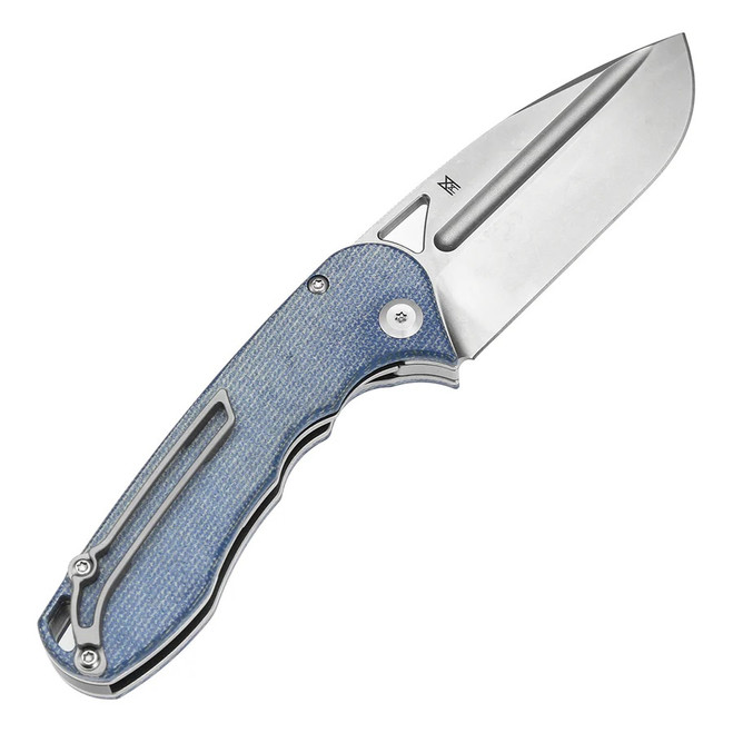 Tenable Bombur Folding Knife Blue Micarta Handle D2 Plain Edge Stonewash Finish T1054A5