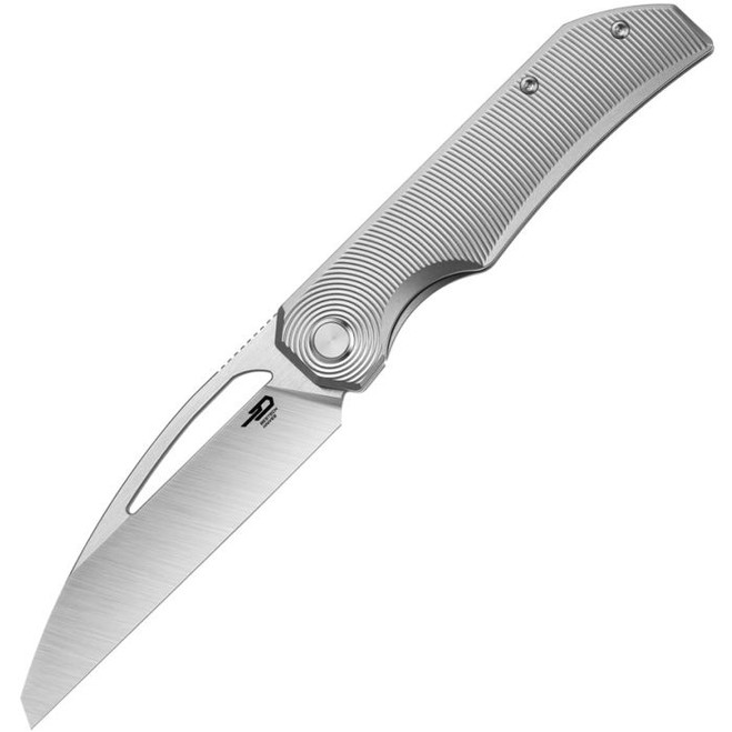 Bestech Taipan Folding Knife Beadblast Titanium Handle M-CUT Plain Edge Satin Finish BT2503C