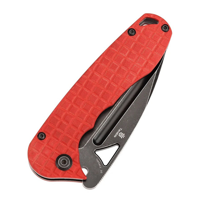 ストックのみ Tenable Bombur Folding Knife Dark Red Frag Pattern G10 Handle D2