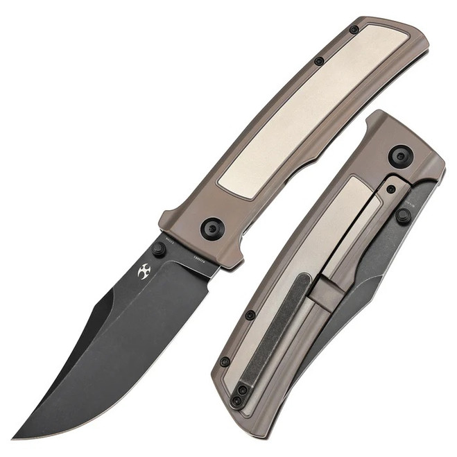 Kansept Bison Folding Knife Bronze Titanium Handle S35VN Plain Edge Blackwash Finish K1108B3