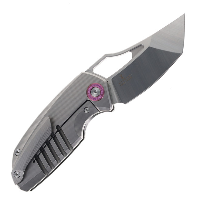 TwoSun Folding Knife Gray Titanium Handle 14C28N Plain Edge