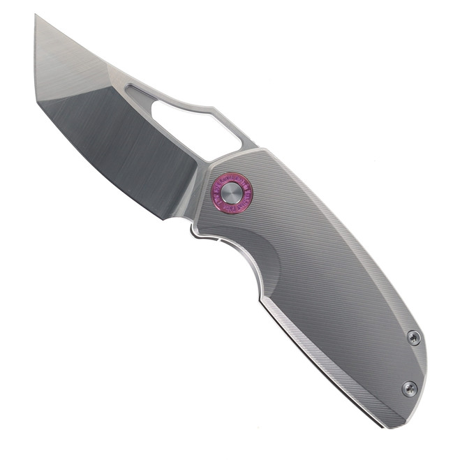 TwoSun Folding Knife Gray Titanium Handle 14C28N Plain Edge