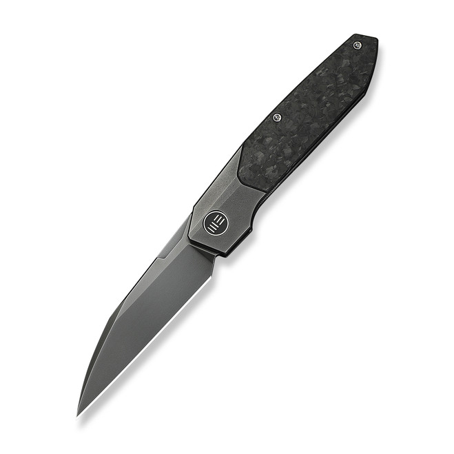 WE Brr15 Folding Knife Gray Titanium/Shredded Carbon Fiber Handle M390 Plain Edge Polished Grey Finish WE24007-3