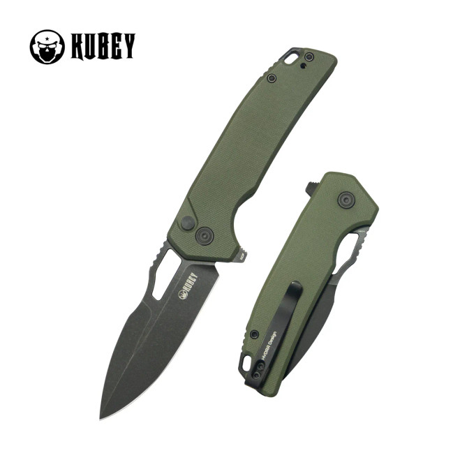 Kubey RDF Pocket Knife Green G-10 Handle 3.11" Blackwash 14C28N Blade Knife KU316K