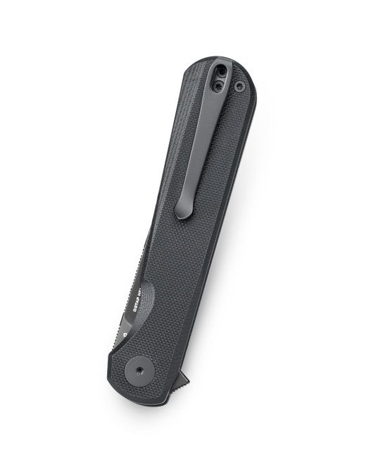 Bestechman Flick Folding Knife Black G10 Handle D2 Plain Edge Black Stonewash Finish BMK13H