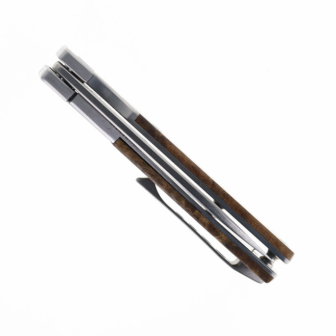 Finch Widowmaker Folding Knife Burlwood Handle 154CM Plain Edge WM204