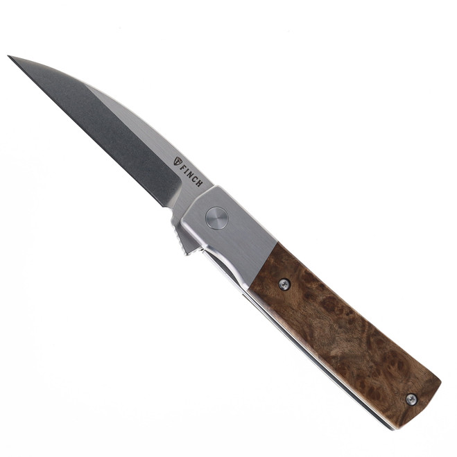 Finch Widowmaker Folding Knife Burlwood Handle 154CM Plain Edge WM204