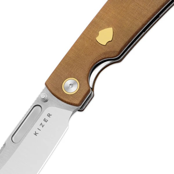 Kizer Retro Folding Knife Khaki Micarta/Brass Handle Nitro-V Drop