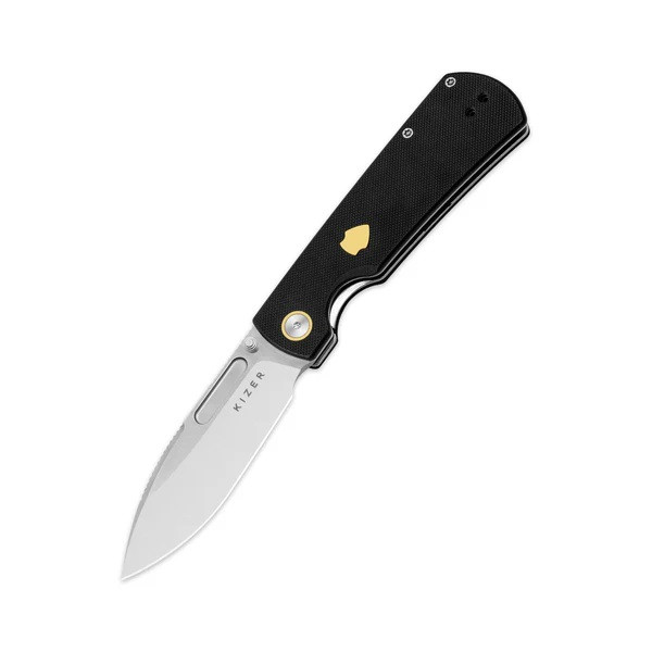 Kizer Retro Folding Knife Black G10/Brass Handle Nitro-V Drop
