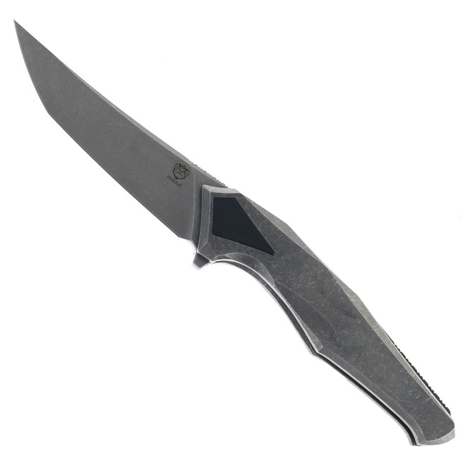 Poikilo Rhino Standard 1 Folding Knife Blackened Titanium Handle M398 Plain Edge Dark Stonewash Finish