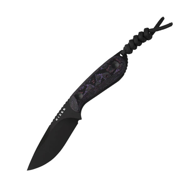 どらごん Kizer Buddy Fixed Blade Knife Fat Carbon Purple Haze Handle