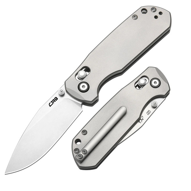 CJRB Maximal Folding Knife Gray Titanium Handle S90V Drop Point Plain Edge Stonewash Finish J1954G-GY