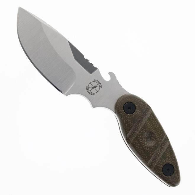 Sniper Bladeworks Utility Fixed Blade Knife OD Green Micarta Handle SUJ2 Drop Point Plain Edge Satin Finish SKINNERODGSAT