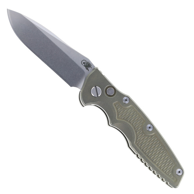 Hinderer Eklipse 3.5" Spearpoint Automatic Folding Knife Battle Green Handle Stonewashed Blade HK-EKL-SP-GRN