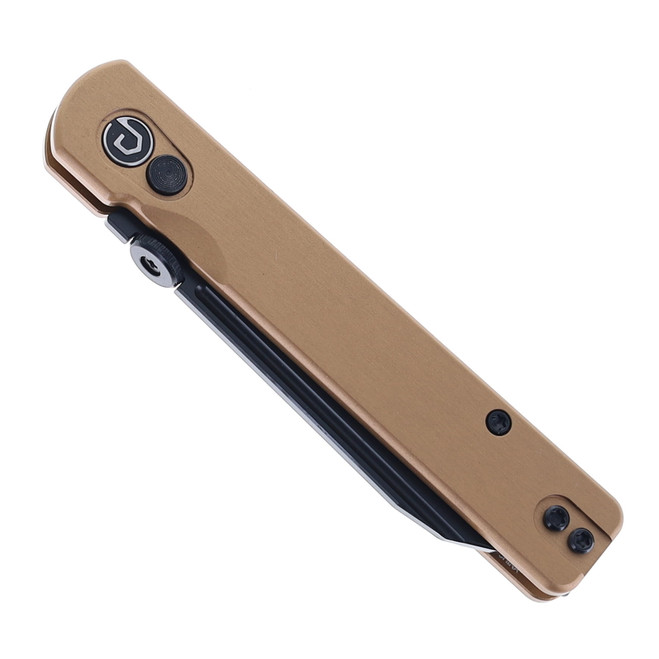 Defcon Button Lock Folding Knife Desert Tan Aluminum Handle 14C28N