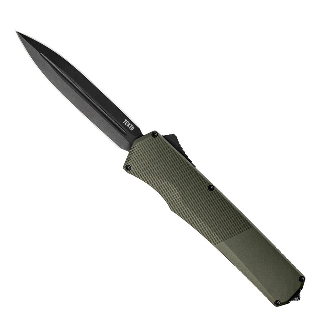 Tekto A5 Spry Out The Front Automatic Knife Green Aluminum Handle S35VN Spear Point Plain Black Blade