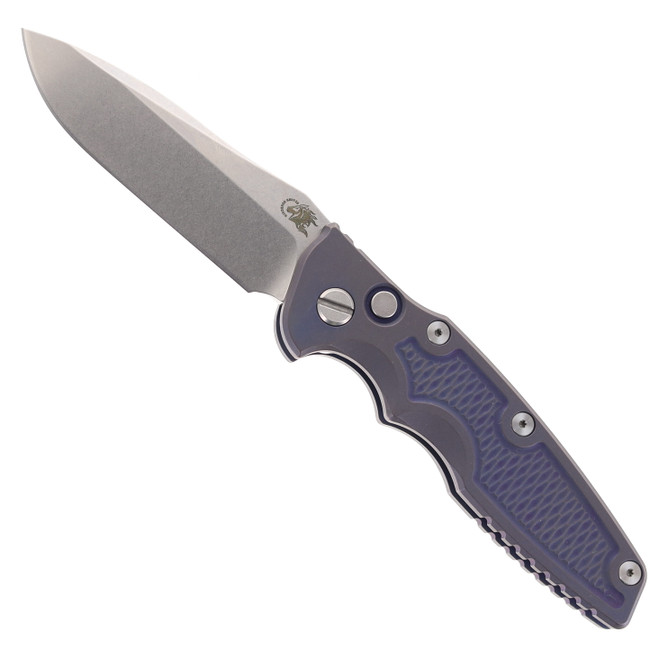 Hinderer Eklipse 3.5" Spearpoint Automatic Folding Knife Battle Purple Handle Stonewashed Blade