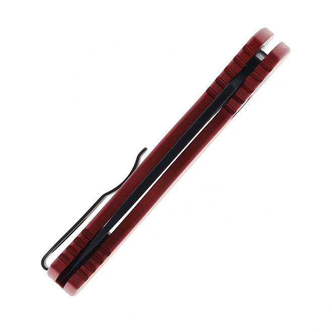 ProTech Auto Knife Red Smooth Handle Magnacut Plain Black Blade