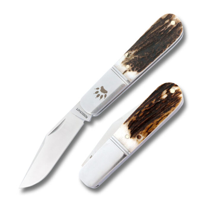 RoseCraft Otter Creek Barlow Folding Knife Brown Stag Handle D2 Plain Edge RCT020-STG