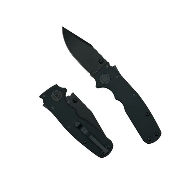 Demko Shark Cub Folding Knife Black Aluminum Handle 20CV Clip Point Plain Black DLC Blade