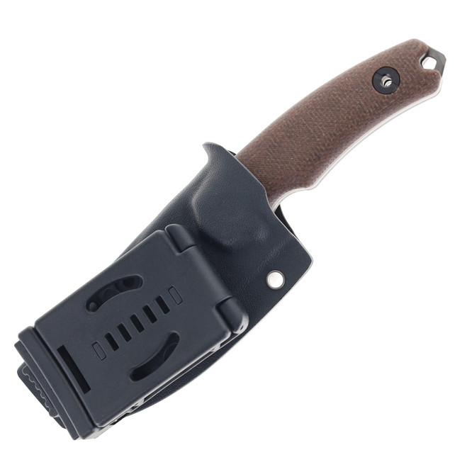 Kunwu Stiffy D Fixed Blade Knife Brown Micarta Handle DLC Vanadis4